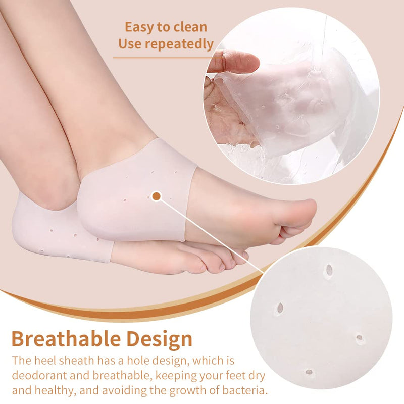 [Australia] - Gel Heel Protectors,3 Pairs of Heel Protector Pads for Men and Women, Breathable Silicone Heel Cushion Cups Heel Spur Relief Foot Sleeve for Heel Pain White 