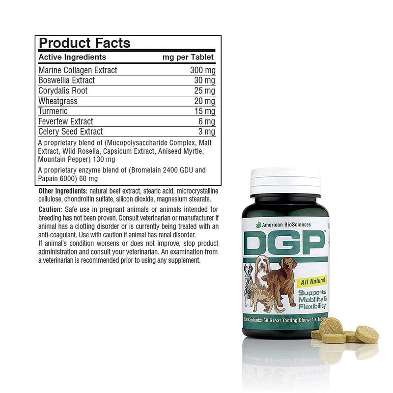 [Australia] - American BioSciences DGP, Joint Relief Formula for Pets, Works Quickly to Support Mobility, Flexibility and Enhanced Energy, 60 All-Natural Chewable Tablets 
