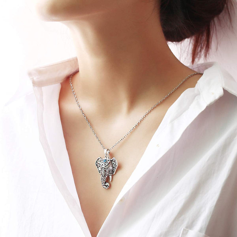 [Australia] - Zealmer Women Vintage Elephant Pendant Necklace silvery 