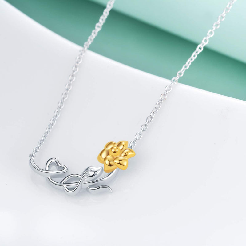 [Australia] - SOULMEET Sunflower Necklace Heart 100 Languages I Love You Good Vibes Only Gifts for Women Girls, Sterling Silver Dainty Jewelry Christmas Birthday Mother's Day Graduation Spiritual Necklace Wild Sunflower 