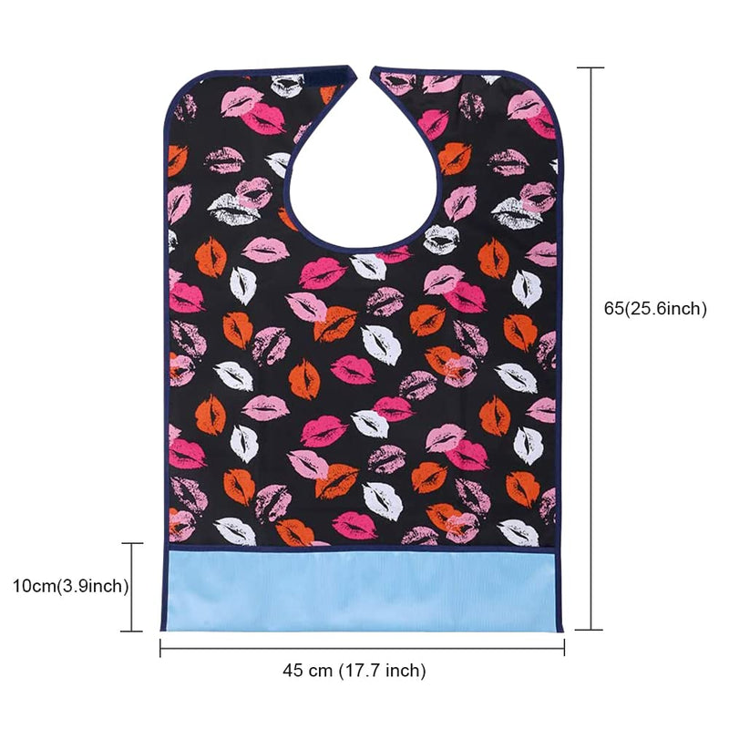 [Australia] - Adult Bibs for Elderly Washable, 2 Pack Butterfly Lip Reusable Waterproof Eldly Bib with Crumb Catcher Disability Bibs for Adults for Women Men 