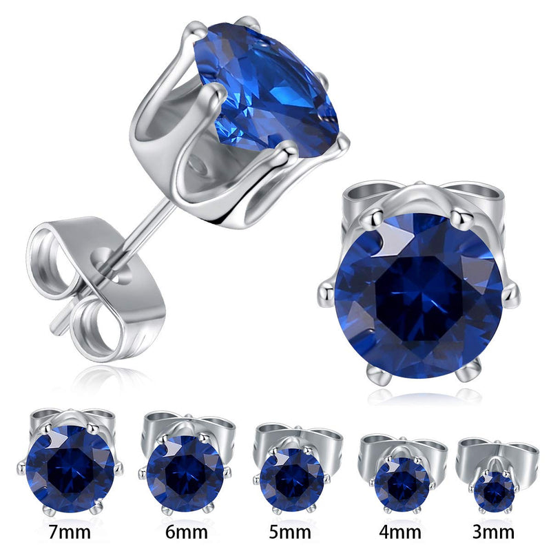 [Australia] - MDFUN 6 Pairs 18K Yellow Gold Plated Round Cubic Zirconia Stud Earring Pack of 6 5 Pairs 3/4/5/6/7mm Blue Spinel White Gold 