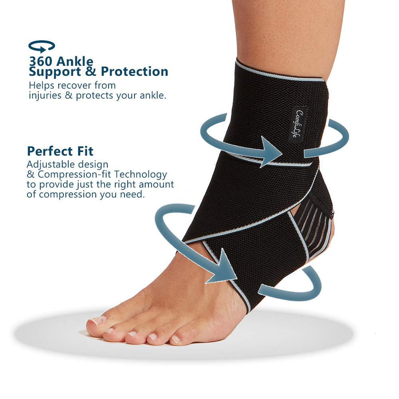 [Australia] - ComfiLife Ankle Brace for Men & Women – Adjustable Compression Ankle Support Wrap – Perfect Ankle Sleeve for Plantar Fasciitis, Achilles Tendon, Minor Sprains, Sports – Breathable, One Size Fits All Standard Black 