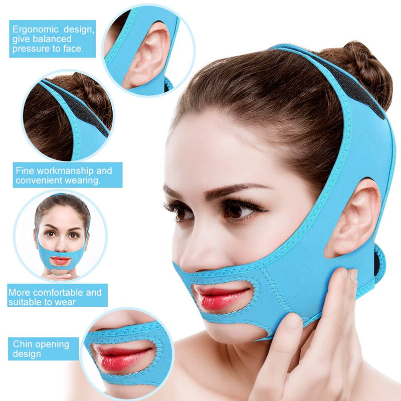 [Australia] - Face Slimming Mask, Slim Lift Tighten Skin Bandage Double Chin Slimming Belt for Compact Facial Skin(Blue) Blue 