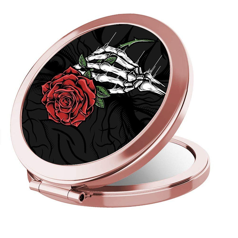 [Australia] - HAYSTACKIT Makeup Mirror Rose Gold Travel Purse Mirror Compact with 2 x 1x Magnification for Woman,Mother,Girls (Holding Rose) Holding Rose 