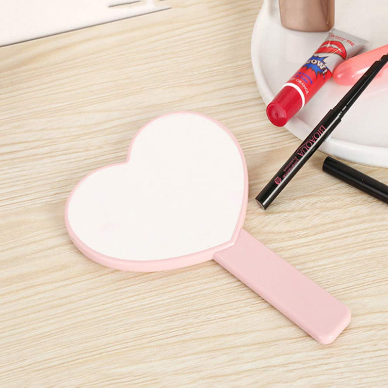 [Australia] - TBWHL Heart-Shaped Travel Handheld Mirror, Cosmetic Hand Mirror with Handle Pink 1 