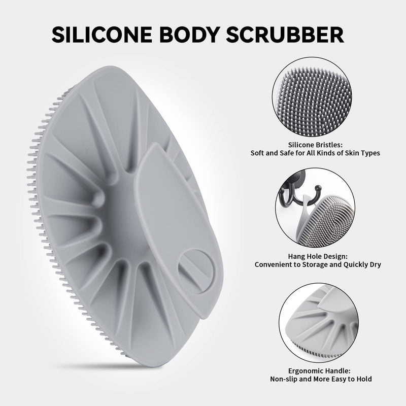 [Australia] - HieerBus Silicone Body Scrubber Flat Shower Brush Gentle Exfoliating and Massage,Lathers Well And More Hygienic Than Traditional Loofah 1 Pack (Gray) 3rd-gray 