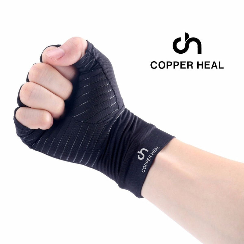 [Australia] - COPPER HEAL Arthritis Compression Gloves Rheumatoid Carpal Tunnel Glove Fingerless Pains Hands Support finger joint Small (1 Pair) 