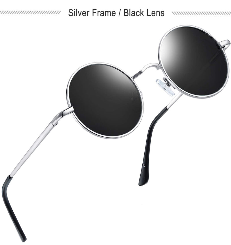 [Australia] - Joopin Polarized Lennon Round Sunglasses Women Men Circle Hippie Sun Glasses 2 Pack (Black+ Silver) as the pictures 