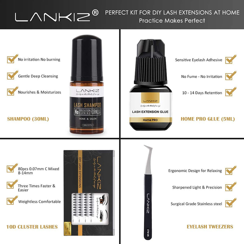 [Australia] - LANKIZ-DIY-Eyelash-Extension-Kit, DIY Lash Extensions at Home with Self Application Eyelash Glue, Individual Eyelashes Kit with Glue for Makeup 85 Count (Pack of 1) 