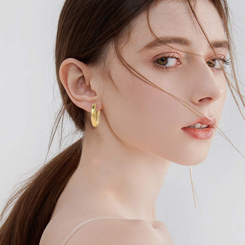 [Australia] - 6 Pairs Gold Chunky Hoop Earrings Set for Women Hypoallergenic Thick Open Twisted Huggie Hoop Jewelry for Birthday/Christmas Gifts 18mm 