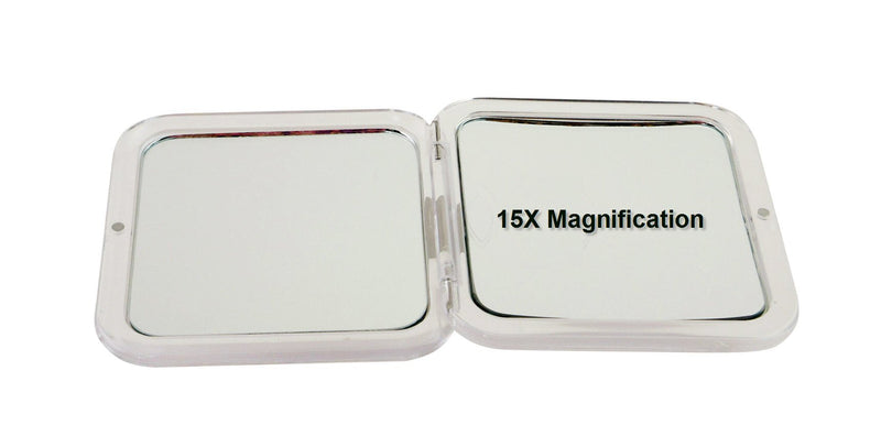 [Australia] - SKÖN lifestyle Missy 15X/1X Personal Compact Mirror - Powerful 15X magnification & traditional 1X mirror, Full 180 degree opening, Effortless magnetic closure and opening- Metallic Silver 