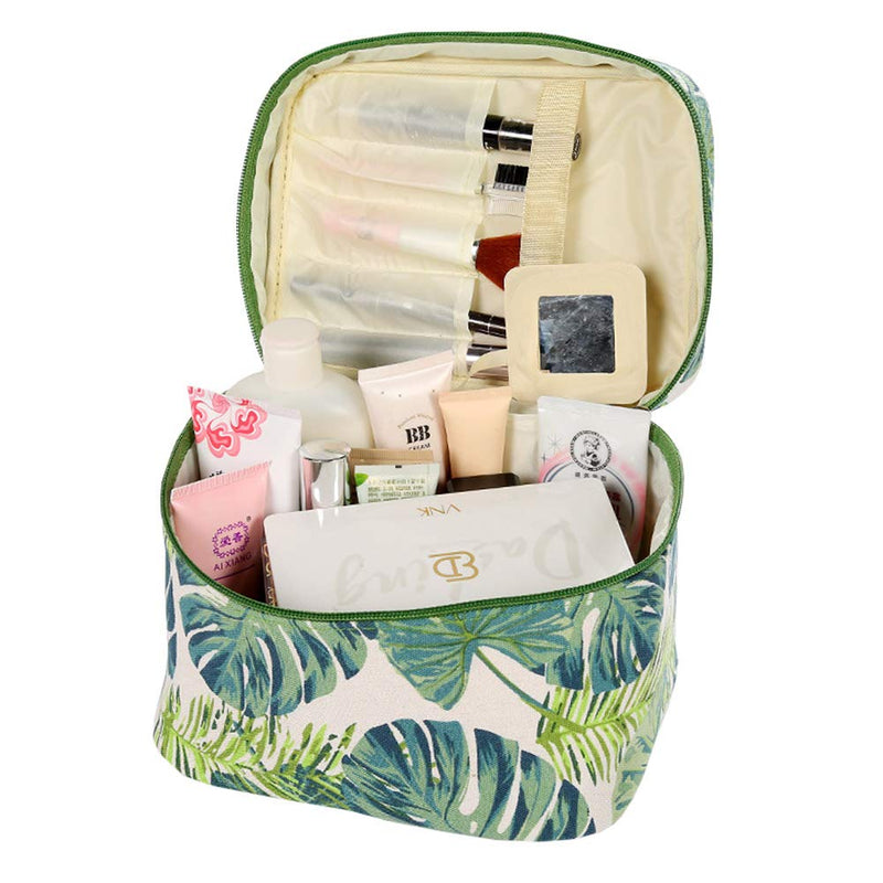 [Australia] - HOYOFO Large Makeup Bag Tropical Canvas Cosmetic Bags Travel Toiletries Storage Pouch Clutch Purse for Women, Green AL 