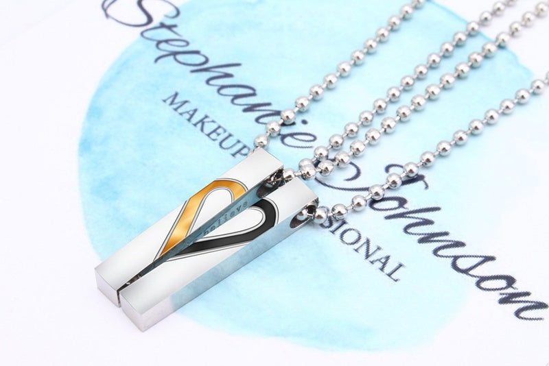 [Australia] - Uloveido Titanium Square Vertical Bar Pendant Chain Mathing Initial Necklace for Couples Engraved Love is Believe, Birthday Gift Ideas for Him and Her KS797 