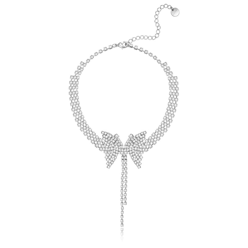 [Australia] - LecAit Diamond Choker Necklace for Women,Full Simulation Rhinestone Bling Sliver Choker,Rhinestone Iced CZ Butterfly Collar Necklace for Women’s Girls 