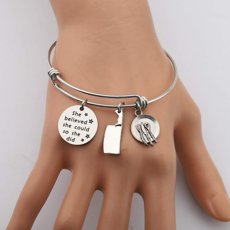[Australia] - AKTAP Chef Gift Chef Bracelet She Believed She Could So She Did Cooking Lover Gift Chef Jewelry Culinary Graduation Gift for Women Girls 