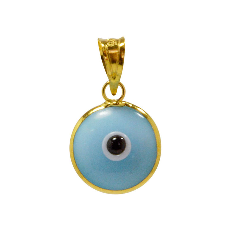 [Australia] - MIZZE Made for Luck Gold Plated 925 Sterling Silver 10 MM Round Glass Evil Eye Charm Pendant - 7 Colors to Choose from Baby Blue 