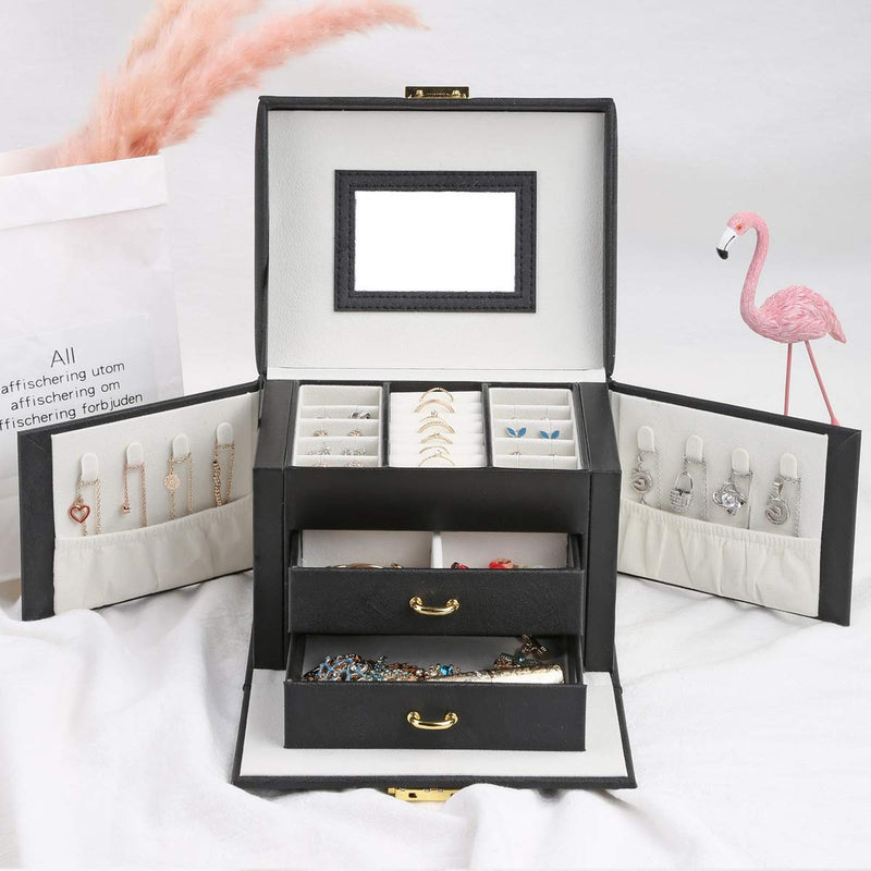 [Australia] - CREATOR Jewelry Box Large Necklace Earring Rings Jewelry Organizer Pink Jewelry Cabinet Gift Case for Women Girls Black 