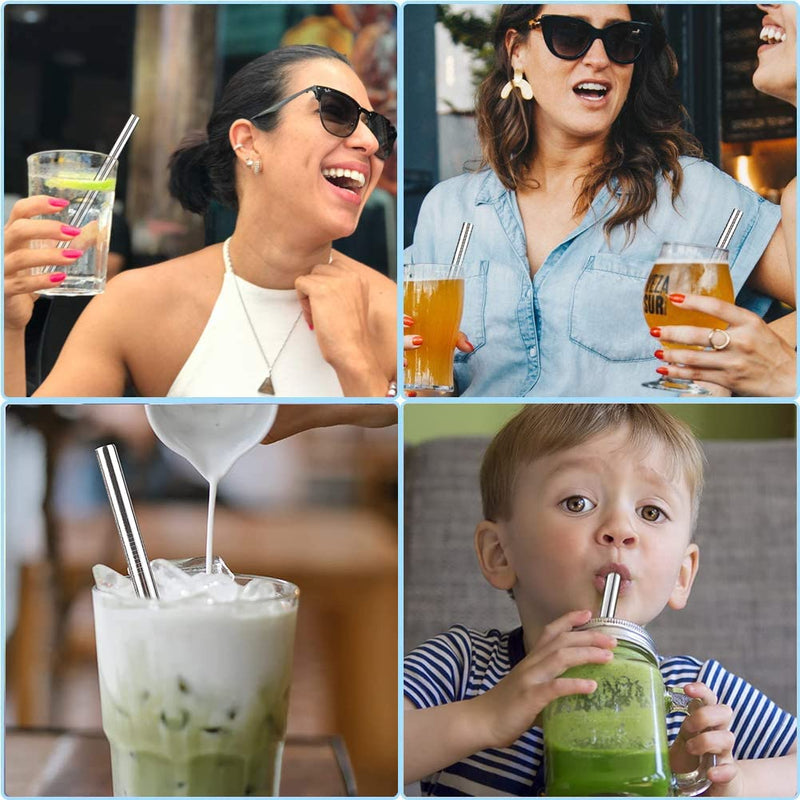 [Australia] - Stainless Steel Smoothie Straws, 0.4'' Extra Wide Reusable Metal Drinking Straws for Milkshake, Boba, Smoothie, Beverage, Set of 4 with 1 Cleaning Brush 