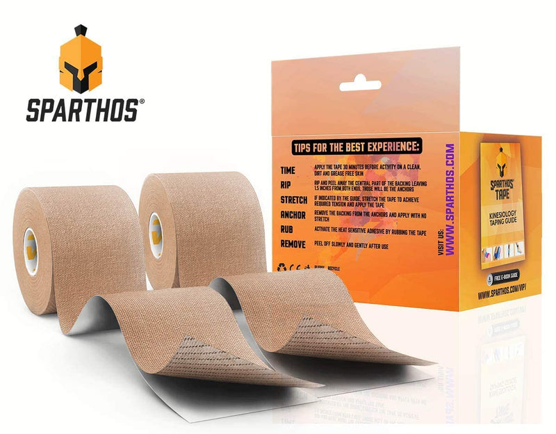 [Australia] - Sparthos Kinesiology Tape [Desert Beige - Pack of 2] x Ice Packs for Injuries [Size Medium + Cover] 