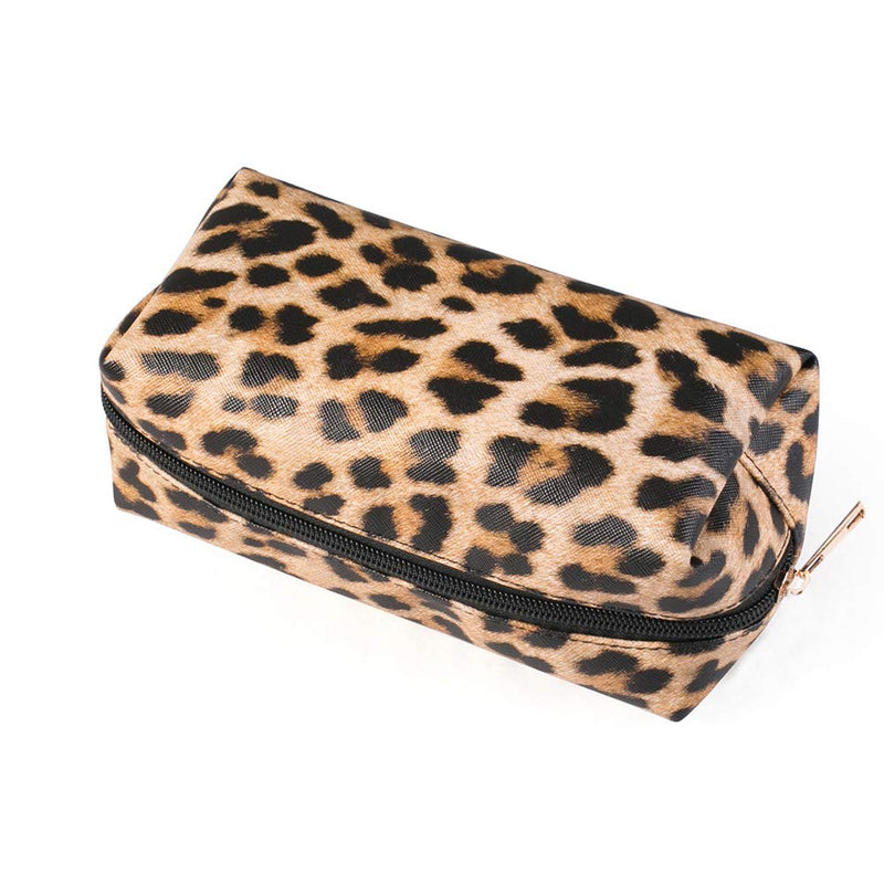 [Australia] - 2 Pcs Leopard Makeup Bag Travel Cosmetic Case Portable Multifunction Toiletry Bags Organizer Brushes Storage Bags with Gold Zipper for Women Girls Clutch Purse 