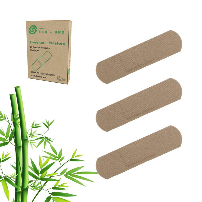 [Australia] - Greener Plasters 100% Plastic Free - Bamboo Hypoallergenic Latex Free Medical Plasters - 25 Sticky plasters per Box - Ocean Safe and Zero Waste 