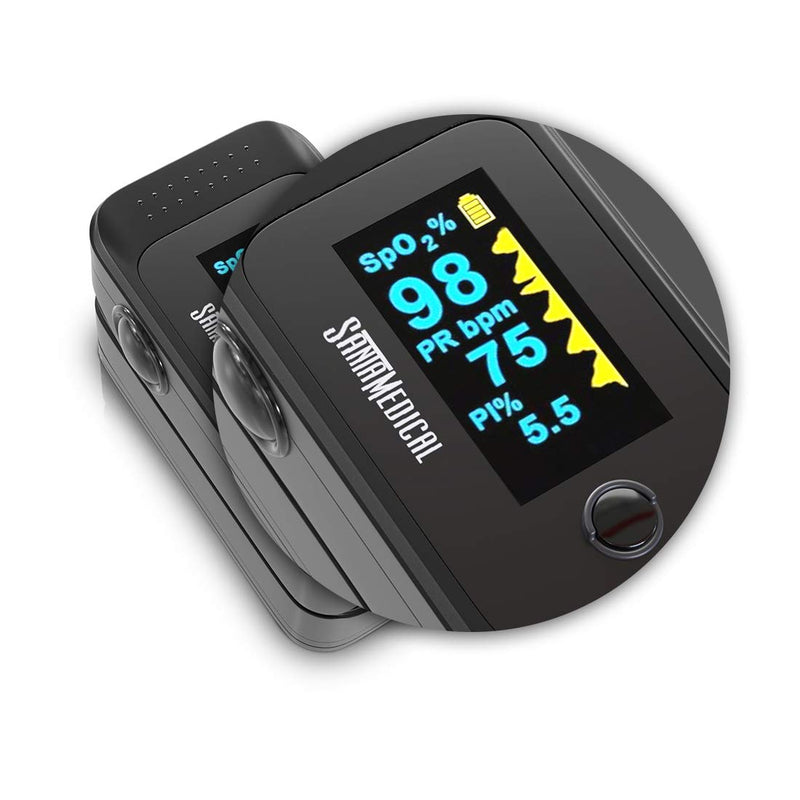 [Australia] - Santamedical Dual Color OLED Pulse Oximeter Fingertip, Blood Oxygen Saturation Monitor (SpO2) with Case, Batteries and Lanyard 