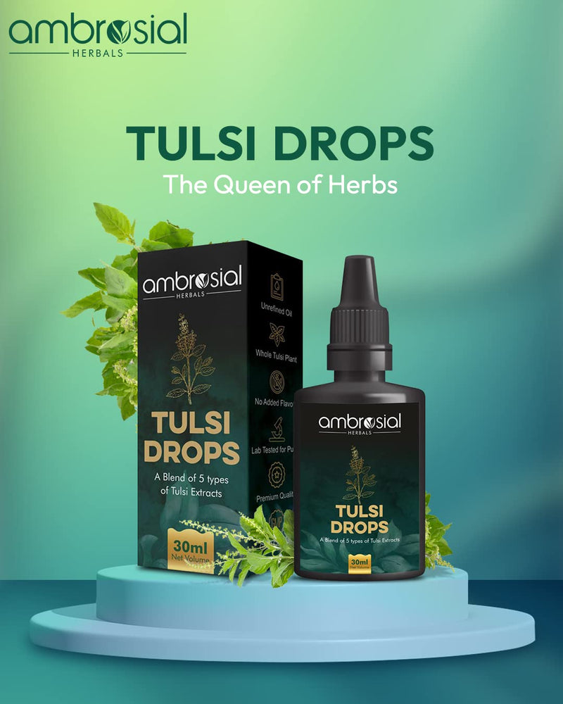 [Australia] - Ambrosial Tulsi Drops Concentrated Extract of 5 Tulsi 30ml | Natural Immunity Booster | Relieves Cough & Cold | Raw Extract of Holy Basil Leaf (30ml) Pack of 1 