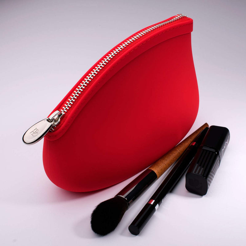 [Australia] - Pudinbag Small Makeup Cosmetic Pouch Bag for Women Purse | Red | Silicone Waterproof Vegan 