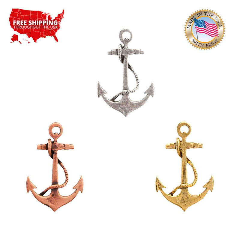 [Australia] - Assorted Fishing Boat Lapel and Hat Pins - Pewter, Copper, Gold, Painted Finishes - Handmade in The USA Anchor Pin antique pewter 