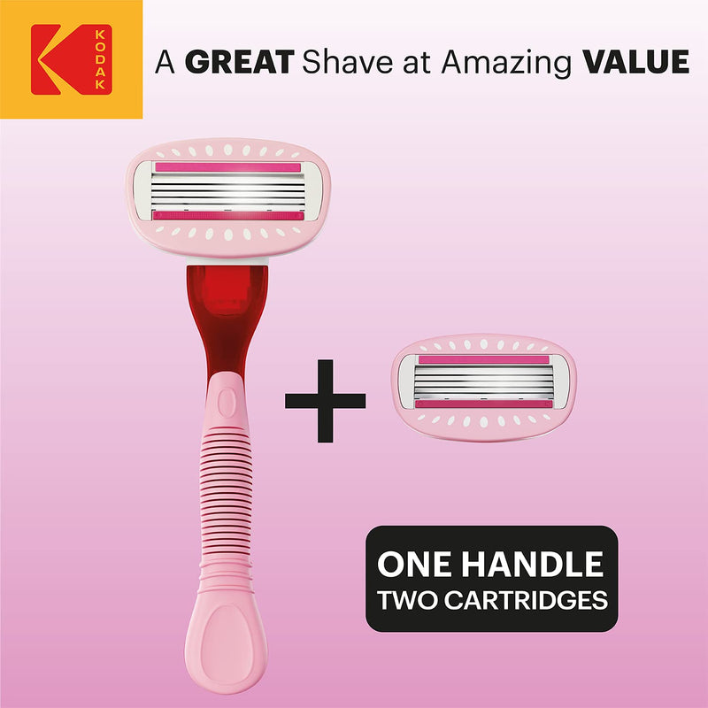 [Australia] - Kodak Premium Female 5 Blade Razor with 2 Refill Cartridges - Womens Shaving Kit | Swedish Steel & Aloe Vera Strip for A Sensitive Skin (Premium Handle + 2 Cartidges) 