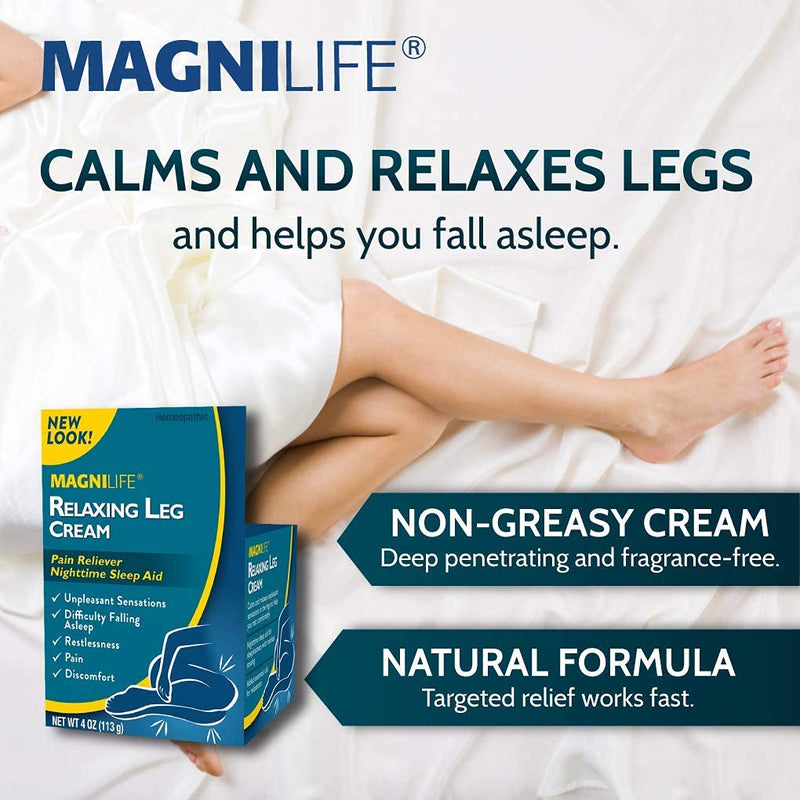 [Australia] - MagniLife Relaxing Leg Cream, Deep Penetrating Topical for Pain and Restless Leg Syndrome Relief, Naturally Soothe Cramping, Discomfort, and Tossing with Lavender and Magnesium - 4oz 