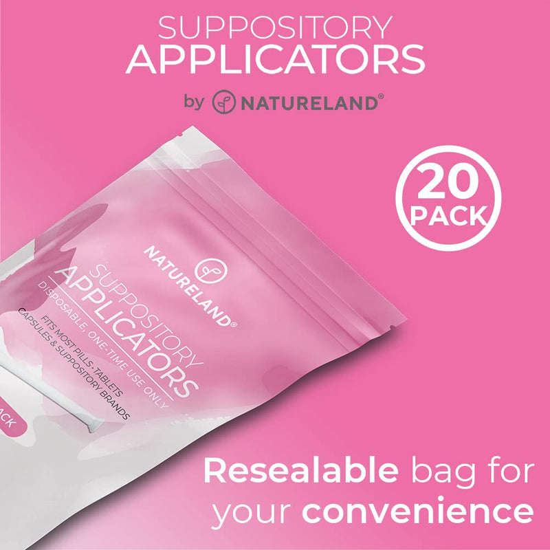 [Australia] - [20 Pack] Natureland Vaginal Suppository Applicators for Women, Designed in USA, Soft Tip Auxiliary Tool for Pills, Boric Acid, and pH Balance Tablet Suppositories, Individually Wrapped 20 Pack 