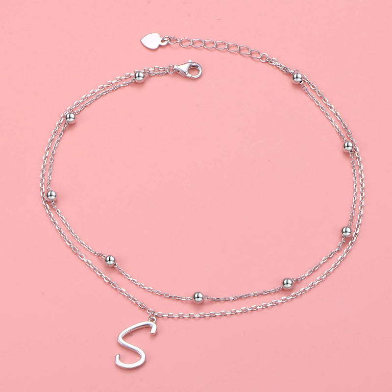 [Australia] - Anklet for Women S925 Sterling Silver Adjustable Foot Ankle Bracelet with Initials Anklets for Girls Initial S 