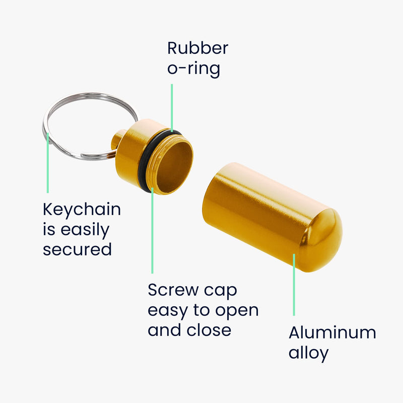 [Australia] - kwmobile Key Ring Pill Cases (Pack of 2) - Metal Keychain Mini Pill Case Holders Keyring Chain Portable Pills Container - Black/Gold Black / Gold 