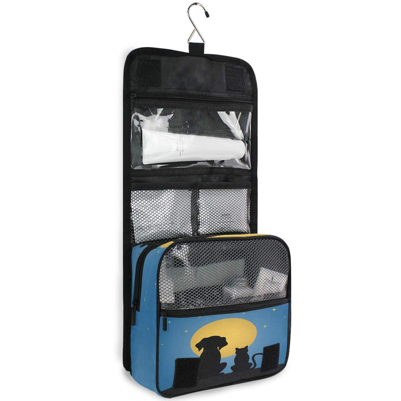 [Australia] - CUTEXL Cosmetic Bag Animal Cat Dog Moon Large Hanging Wash Gargle Bag Portable Travel Toiletry Bag Makeup Case Organizer for Women Lady 