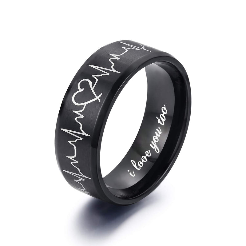 [Australia] - Heartbeat Rings for Couples I Love You Matching Promise Rings Wedding Bands Sets for Him and Her with Box Stainless Steel Comfort Fit Men 10 & Women 10 