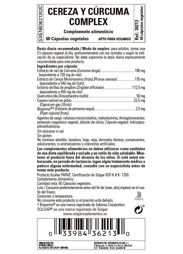 [Australia] - Solgar Cherry Turmeric Complex vegetable capsules - Pack of 60 - Antioxidant and Anti-Inflammatory Properties - For Daily Wellbeing - Vegan and Gluten-Free 