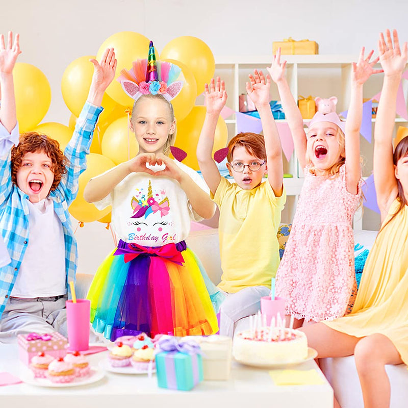 [Australia] - Birthday Girls Unicorn Costume ,Rainbow Tutu Skirt with White Shirt, Headband & Satin Sash,Unicorn Gifts for Girls Birthday Girls Unicorn 1 5-6T 