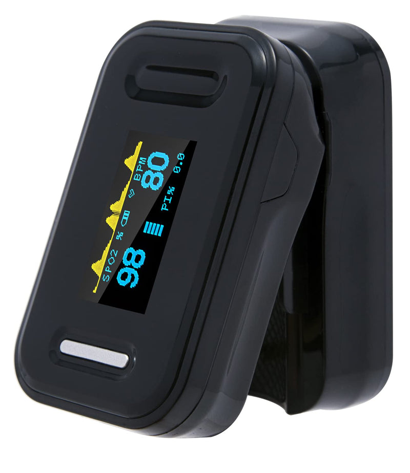 [Australia] - Pulse Oximeter UK, Oximeter adhere to NHS Guidance, Blood Oxygen Fingertip Heart Rate Saturation Monitor – Sp02 Levels, CE Certified, All Age Group, Includes Lanyard, Manual & Batteries Regular Black 
