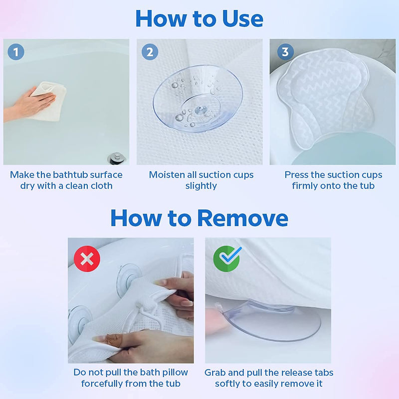 [Australia] - ADOV Bath Pillow, Non-Slip Comfortable Luxury Bathtub Pillow with 6 Suction Cups, Ergonomic 3D Air Mesh Headrest Cushion for Head, Shoulder, Neck and Back Support Relaxation Home Spa Hot Tub Jacuzzi 