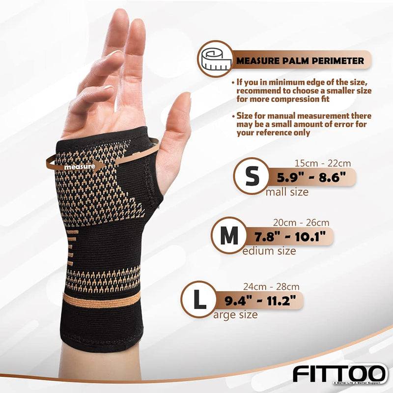 [Australia] - FITTOO Copper Wrist Compression Sleeve, Copper Infused Wrist & Hand Compression Sleeve Brace for Improve Circulation, Relieve Wrist Discomfort,Tendonitis, Sprains, Sports, Gym Workout Black Small (Pack of 1 Pcs) 