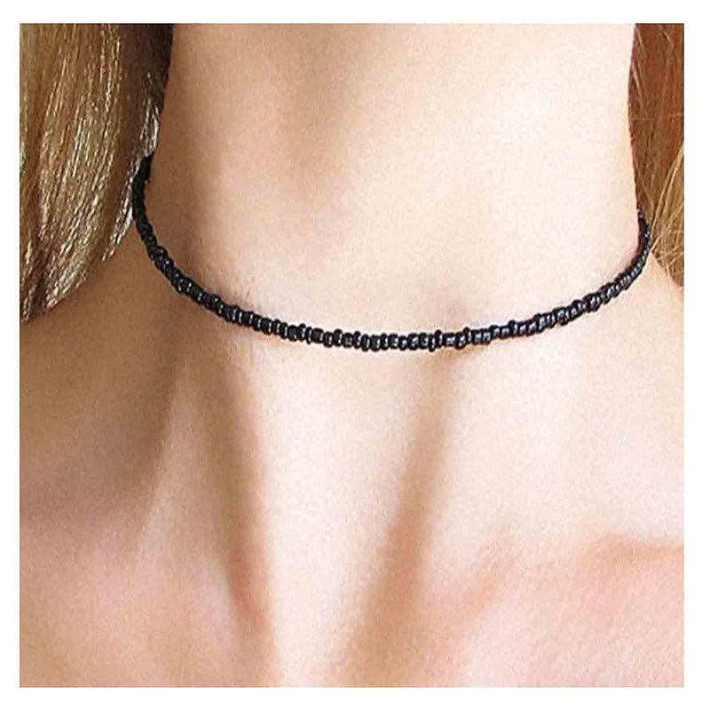 [Australia] - Yheakne Boho Seed Bead Choker Necklace Short Rainbow Bead Necklace Chain Vintage Necklaces Colorful Choker Collar Chain Necklace Jewelry for Women and Girls Gifts (Multi color A) Black 