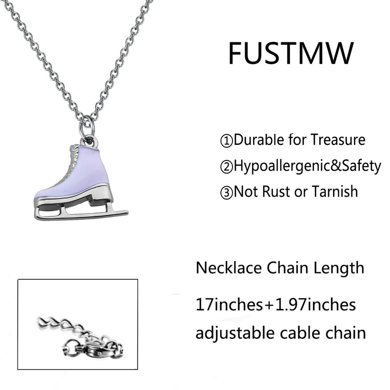 [Australia] - FUSTMW Skater Necklace Ice Skate Necklace White Enameled Figure Skating Pendant Team Sport Skater Jewelry Skate Lover Gift silver 