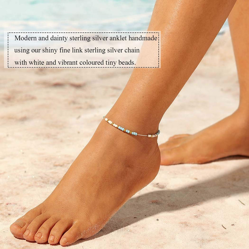 [Australia] - Aukmla Seed Beads Anklets Tribal Beaded Ankle Bracelet Gemstone Foot Chain Barefoot Sandal Adjustable for Women and Girls Blue 