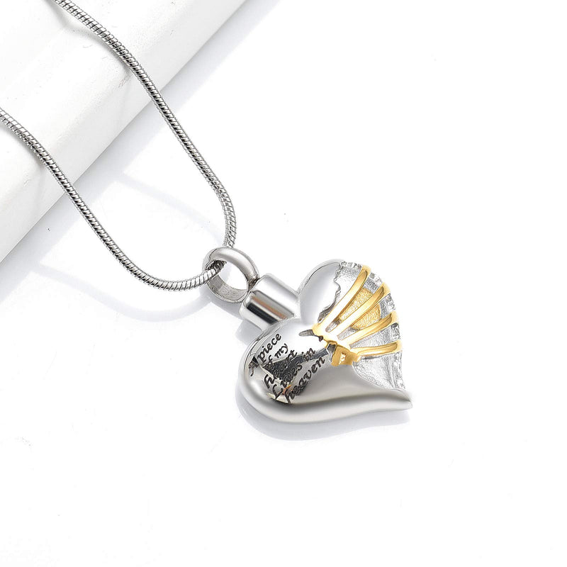 [Australia] - Heart Cremation Urn Necklace Pendant for Human Ashes - A Piece of My Heart Lives in Heaven Memorial Keepsakes Cremation Jewelry Gold 