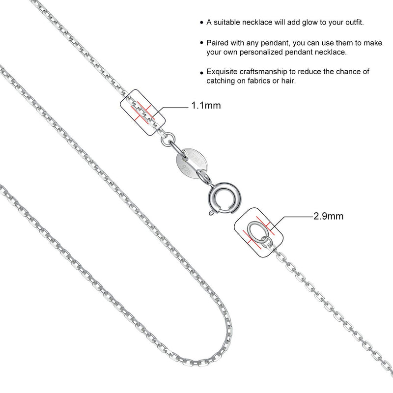 [Australia] - Jewlpire 925 Sterling Silver Chain Necklace Chain for Women Girls 1.1mm Cable Chain Necklace Upgraded Spring-Ring Clasp - Thin & Sturdy - Italian Quality 16/18/20/22/24 Inch 16.0 Inches 