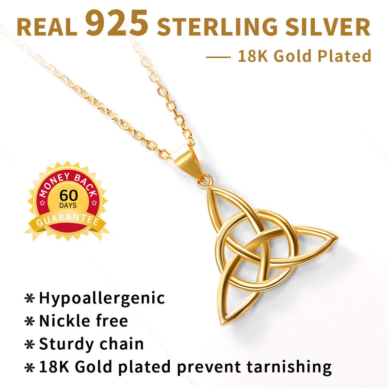 [Australia] - ChicSilver 925 Sterling Silver Good Luck Irish Celtic Knot Necklaces Vintage Triangle/Cross/Round Pendant Necklaces Gift for Women (with Gift Box) Style A-Gold 
