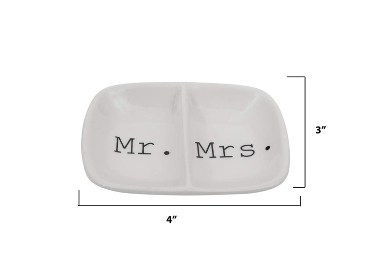 [Australia] - Creative Co-Op Ceramic "Mr. & Mrs." Two Section Dish, White Horizontal 