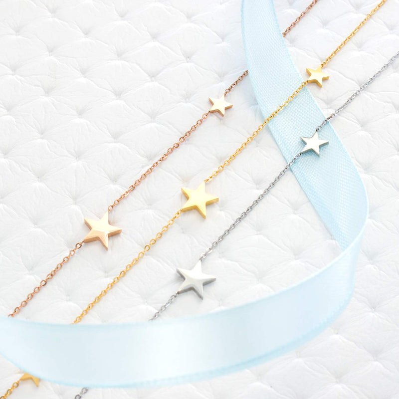[Australia] - 555Jewelry Stainless Steel Dainty Tri Star Necklace Pendant for Women & Girls Silver 